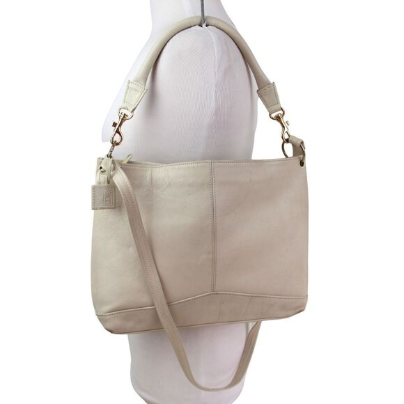 GIANI BERNINI CREAM WHITE GENUINE LEATHER SATCHEL SHOULDER BAG HANDBAG PURSE - Picture 1 of 15